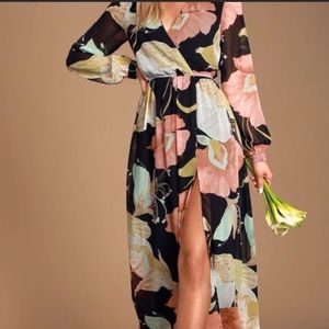 Lulus long sleeve black floral print maxi